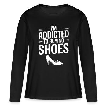 Je suis accro à l’achat de chaussures - T-shirt manches longues Premium bio Femme - noir - Devant - Julia (174cm)