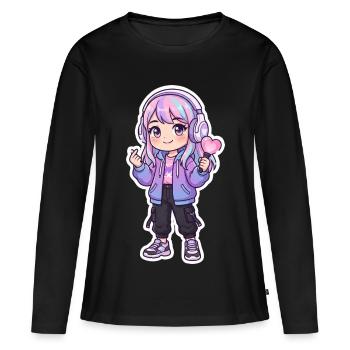 K-Pop Anime - T-shirt manches longues Premium bio Femme - noir - Devant - Julia (174cm)