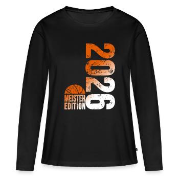 Basketball Meister Shirt 2026, Orange weiß - Frauen Premium Bio Langarmshirt - Schwarz - Vorne - Julia (174cm)