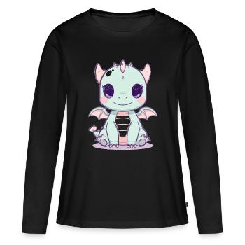 Mintdrache mit Flügeln - Frauen Premium Bio Langarmshirt - Schwarz - Vorne - Julia (174cm)