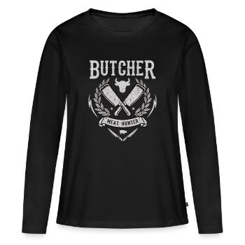 Butcher Boucher Butcher Métier Chemise Cadeau - T-shirt manches longues Premium bio Femme - noir - Devant - Julia (174cm)