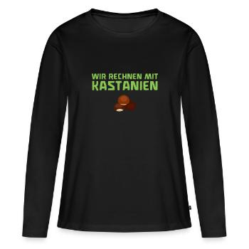 Waldorfschule - lustig - Wir rechnen mit Kastanien - Frauen Premium Bio Langarmshirt - Schwarz - Vorne - Julia (174cm)