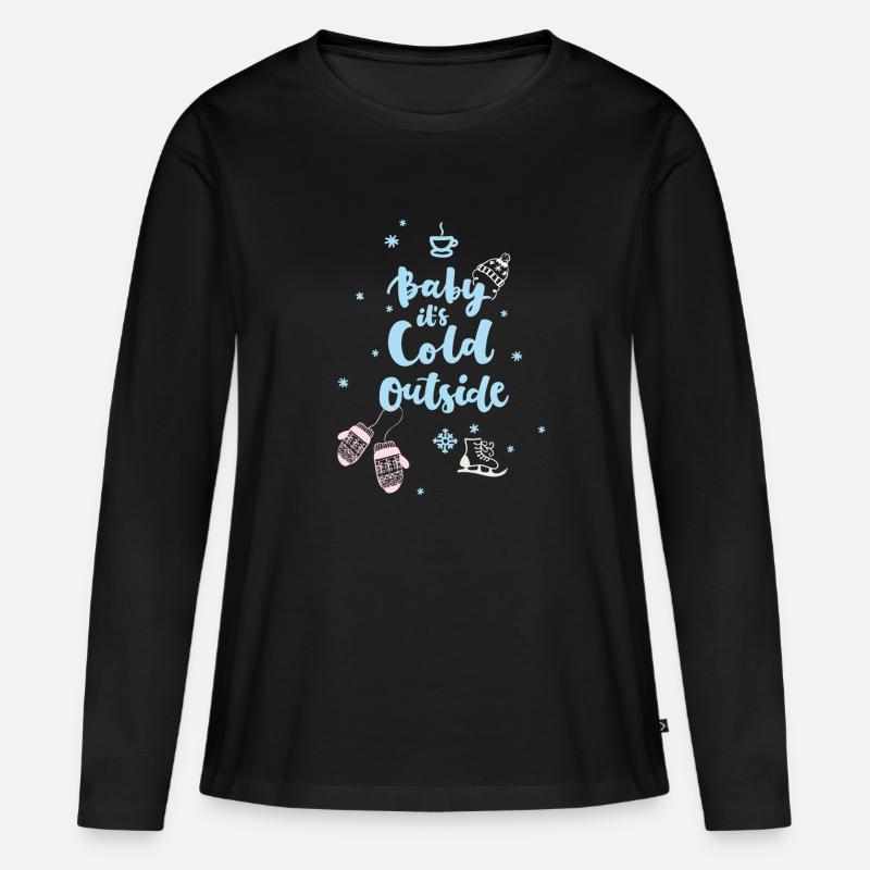 cold baby Spruch Winter Eis Schlittschuh Schnee - Frauen Premium Bio Langarmshirt - Schwarz