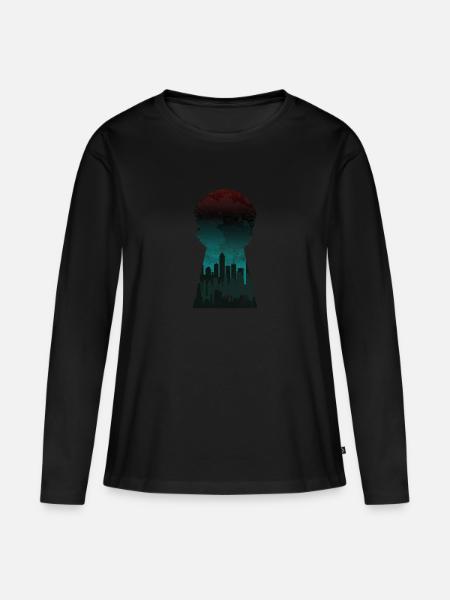 Gift silhouette city skyline keyhole - Women's Premium Organic Long Sleeve Shirt - black
