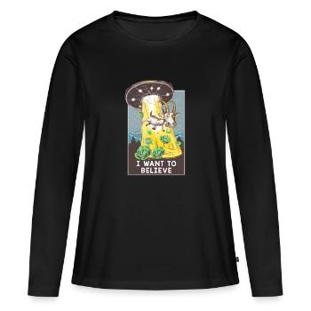 Je veux croire - T-shirt manches longues Premium bio Femme - noir - Devant - Julia (174cm)