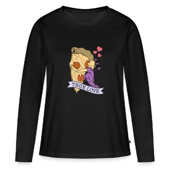 Pizza. Vrai amour - T-shirt manches longues Premium bio Femme - noir - Devant - Julia (174cm)