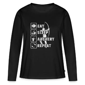 Eat Sleep Archery Repeat Geschenk Bogenschütze - Frauen Premium Bio Langarmshirt - Schwarz - Vorne - Julia (174cm)