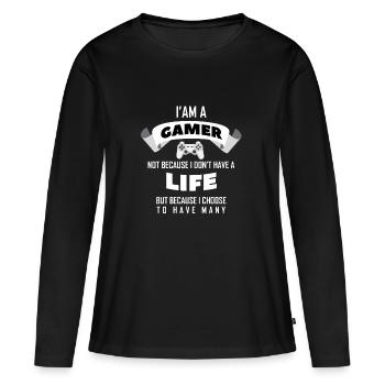gamer - T-shirt manches longues Premium bio Femme - noir - Devant - Julia (174cm)
