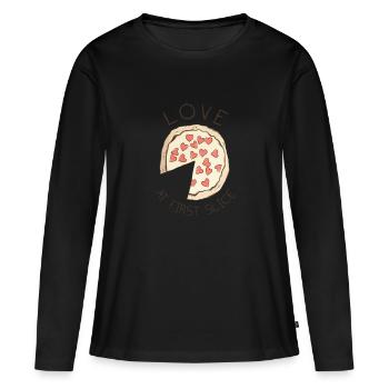 Pizza Love At First Slice - Frauen Premium Bio Langarmshirt - Schwarz - Vorne - Julia (174cm)