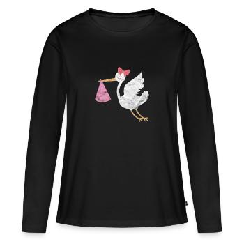 Cigogne bébé oiseau cigogne blanche - T-shirt manches longues Premium bio Femme - noir - Devant - Julia (174cm)