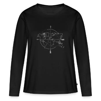 Itinéraire Cardinal Carte Carte du monde Boussole - T-shirt manches longues Premium bio Femme - noir - Devant - Julia (174cm)