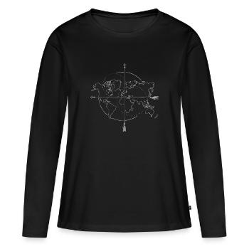 Itinéraire Cardinal Carte Carte du monde Boussole - T-shirt manches longues Premium bio Femme - noir - Devant - Julia (174cm)