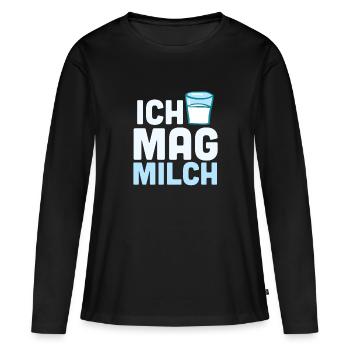 J'aime le lait - le verre de lait - T-shirt manches longues Premium bio Femme - noir - Devant - Julia (174cm)