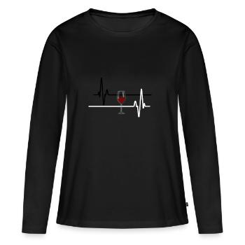 Wein Wein Wein Herzschlag Herz - Frauen Premium Bio Langarmshirt - Schwarz - Vorne - Julia (174cm)
