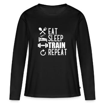 Gym Fitness - T-shirt manches longues Premium bio Femme - noir - Devant - Julia (174cm)