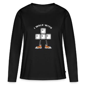 Je marche avec WASD - Marcher - Courir - T-shirt manches longues Premium bio Femme - noir - Devant - Julia (174cm)