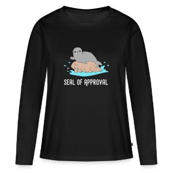 Robbe Daumen Hoch Seal of Approval Geschenk Lustig - Frauen Premium Bio Langarmshirt - Schwarz - Vorne - Julia (174cm)