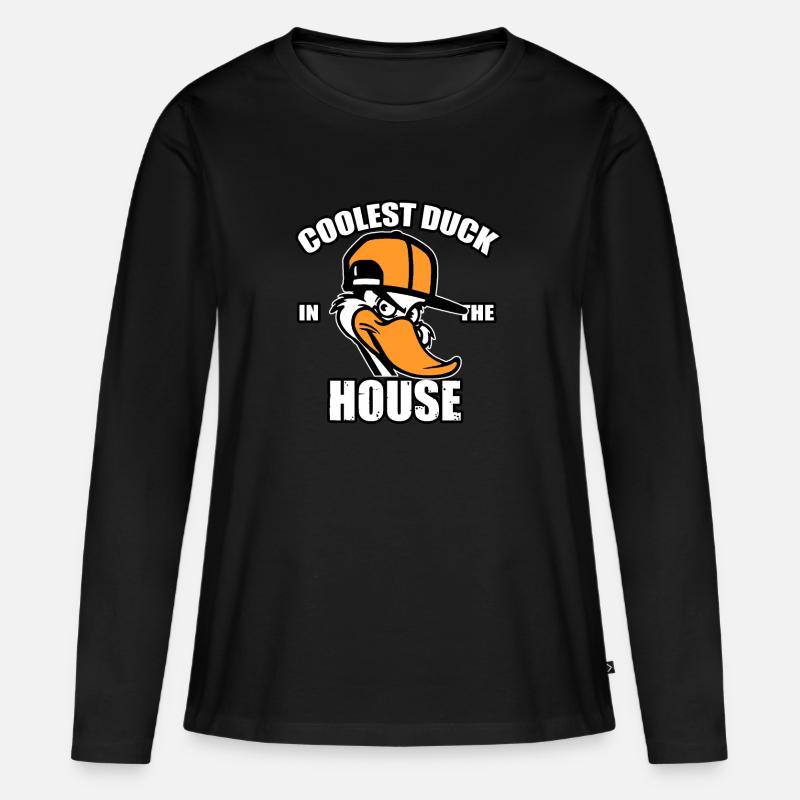 Ente Tiere Tier Cool Kind Comic Geschenk - Frauen Premium Bio Langarmshirt - Schwarz