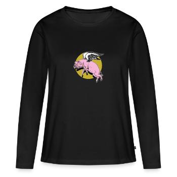 Porc volant - T-shirt manches longues Premium bio Femme - noir - Devant - Julia (174cm)