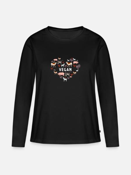 Vegetarier/Vegan Geschenk - Frauen Premium Bio Langarmshirt - Schwarz