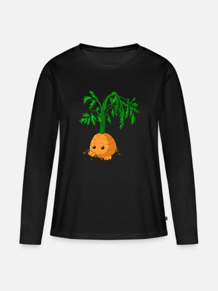 Schüchterne Comic Karotte - Frauen Premium Bio Langarmshirt - Schwarz