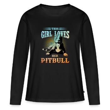 Pitbull chien chien de combat amour fille - T-shirt manches longues Premium bio Femme - noir - Devant - Julia (174cm)