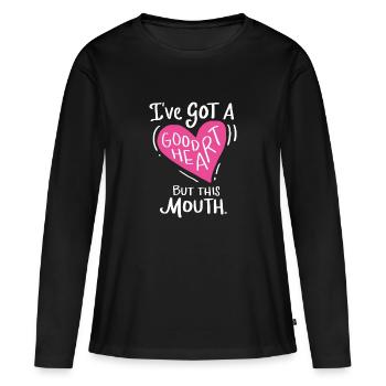 Gutes Herz aber Große Klappe Großes Herz Lustig - Frauen Premium Bio Langarmshirt - Schwarz - Vorne - Julia (174cm)