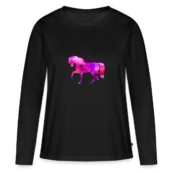 Cheval animaux drôles aquarelle bleu-rose t-shirt Kin - T-shirt manches longues Premium bio Femme - noir - Devant - Julia (174cm)