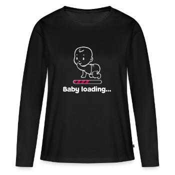 Bébé enceinte bébé ventre grossesse Parents - T-shirt manches longues Premium bio Femme - noir - Devant - Julia (174cm)