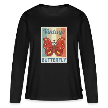 Papillon Vintage Style rétro Grunge - T-shirt manches longues Premium bio Femme - noir - Devant - Julia (174cm)