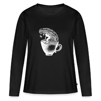 Les surfeurs de café - T-shirt manches longues Premium bio Femme - noir - Devant - Julia (174cm)