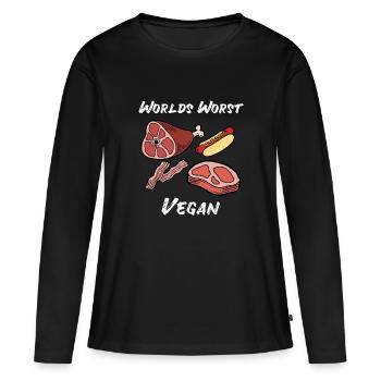 Cadeau de Filet de Viande de Carnivore Anti Végétalien - T-shirt manches longues Premium bio Femme - noir - Devant - Julia (174cm)