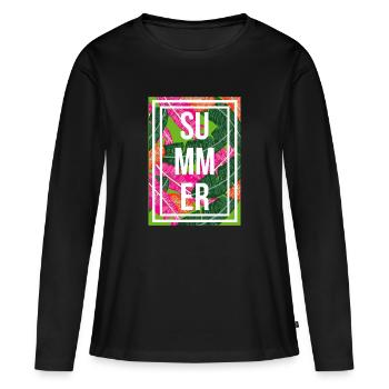 Palmes d’été - T-shirt manches longues Premium bio Femme - noir - Devant - Julia (174cm)