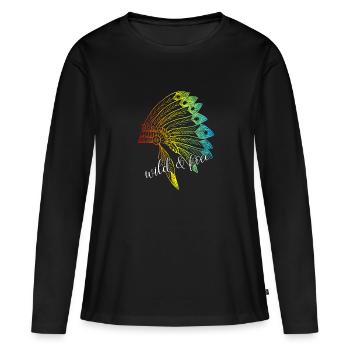 Sauvage et libre indiens amérindiens sauvages et libres - T-shirt manches longues Premium bio Femme - noir - Devant - Julia (174cm)