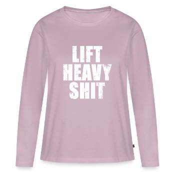 Lift Heavy Shit - Motivation de Bodybuilder Fitness - T-shirt manches longues Premium bio Femme - rose poudré - Devant - Julia (174cm)