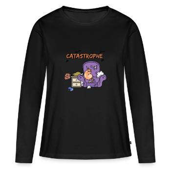 Cat catastrophe - T-shirt manches longues Premium bio Femme - noir - Devant - Julia (174cm)