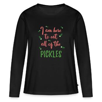 Ich bin hier, um alle Gurken zu essen - Frauen Premium Bio Langarmshirt - Schwarz - Vorne - Julia (174cm)