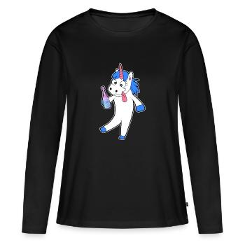 Unicorn ivrogne alcool idée cadeau - T-shirt manches longues Premium bio Femme - noir - Devant - Julia (174cm)