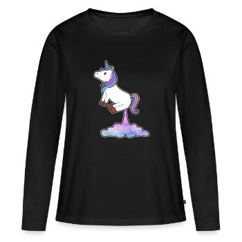 Einhorn pupsen furzen Geschenk Idee - Frauen Premium Bio Langarmshirt - Schwarz - Vorne - Julia (174cm)