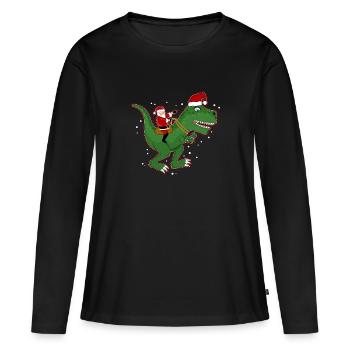 Santa équitation dinosaure Trex Noël amusant - T-shirt manches longues Premium bio Femme - noir - Devant - Julia (174cm)