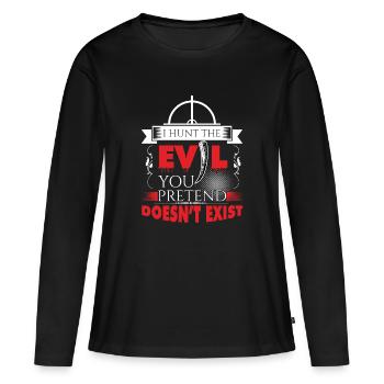 Je chasse le mal! - T-shirt manches longues Premium bio Femme - noir - Devant - Julia (174cm)