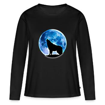Loup pleine lune - T-shirt manches longues Premium bio Femme - noir - Devant - Julia (174cm)