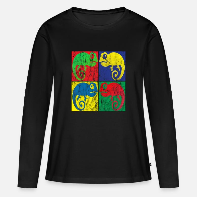 Chamäleon Pop Art - Frauen Premium Bio Langarmshirt - Schwarz