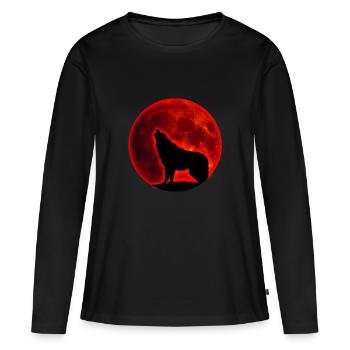 Loup pleine lune - T-shirt manches longues Premium bio Femme - noir - Devant - Julia (174cm)