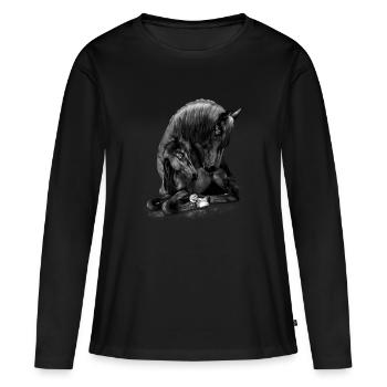 Amateurs de chevaux. Jument avec son poulaille - T-shirt manches longues Premium bio Femme - noir - Devant - Julia (174cm)