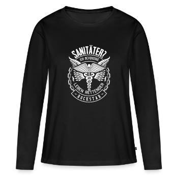 Sanitäter Shirt · Rettungsdienst · Lebensretter - Frauen Premium Bio Langarmshirt - Schwarz - Vorne - Julia (174cm)