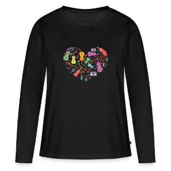 Music Violin Classical Gift Violin Musical Notes - Women's Premium Organic Long Sleeve Shirt - black - Front - Julia (174cm)