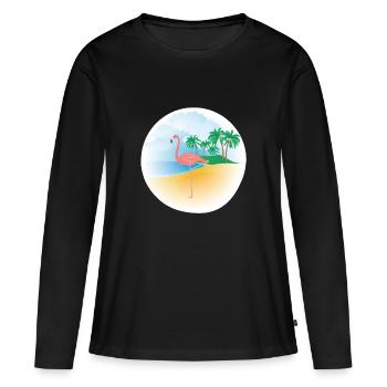 Flamingo - Sur la plage ensoleillée - T-shirt - T-shirt manches longues Premium bio Femme - noir - Devant - Julia (174cm)