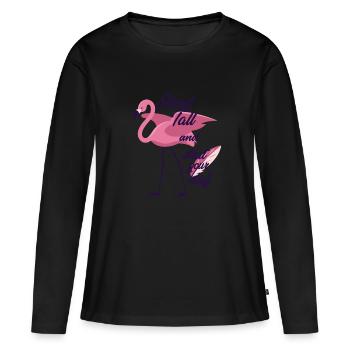Flamant debout grand et Strut votre substance T-shirt - T-shirt manches longues Premium bio Femme - noir - Devant - Julia (174cm)