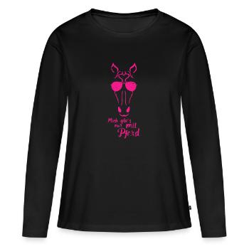 cheval cool avec des lunettes de soleil en cadeau rose - T-shirt manches longues Premium bio Femme - noir - Devant - Julia (174cm)